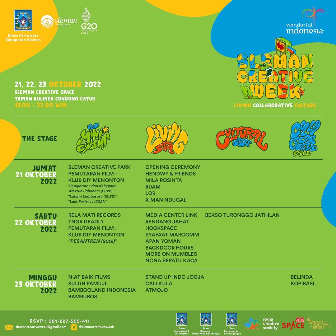 kota_jogja's tweet photo. SLEMAN CREATIVE WEEK
๐ 21-23 Oktober 2022
๐Sleman Creative Space, Taman Kuliner Condong Catur
Yuk reservasi sekarang di 0812 2755 5411
Free
Nb: kuota terbatas
Source @slemancreativeweek
#kotajogja #kotajogjacom #SlemanCreativeWeek2021 #SlemanCreativeWeek #Sleman https://t.co/QUTnxSnfUQ