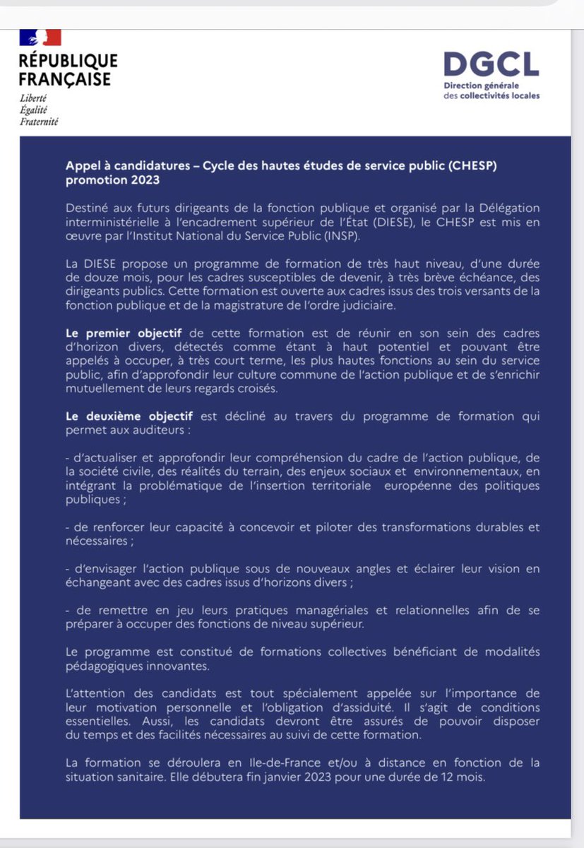 AATF_Assoc's tweet photo. Candidatez au #CHESP 3e édition, ce programme de formation continue de haut niveau ouvert aux hauts potentiels des 3 versants de la fonction publique, créé il y a 2 ans par le Gouvernement avec @AATF_Assoc 1/2 https://t.co/AdxXEbA5RE