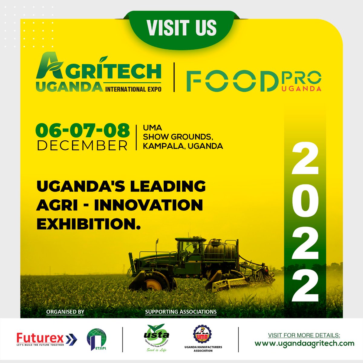 UgandaAgritech's tweet photo. Uganda's Leading Agri - Innovation Exhibition.

Uganda Agritech International Expo
Date - 6th to 8th  December,2022
Venue - UMA Show Grounds, Kampala, Uganda

Book you spot now - https://t.co/eV1fmW0zEb

#ugandaexpo #ugandaagritech #agritechexpo #agriculture #foodandbeverage https://t.co/YPBJch7RUL