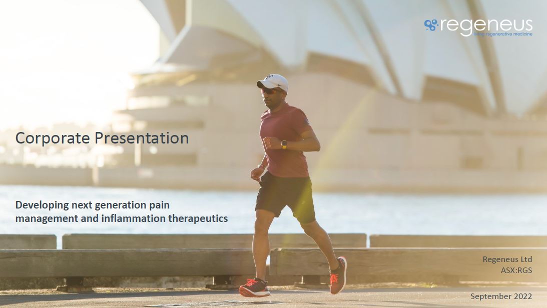 Check out our latest corporate presentation! Regeneus are progressing Progenza for knee osteoarthritis in Japan and the USA, and Sygenus for pain in Australia: regeneus.com.au/wp-content/upl… 

#regenerativemedicine #stemcelltherapy #regenmed #osteoarthritis #pain