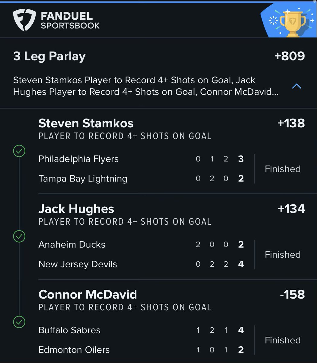 MattyChucks's tweet photo. What a Night 💰💰💰

Straights 🔥
Devils TT o3.5 (+100) ✅
Devils 60 min (-105) ✅

Fun Parlays 💪
NHL Shot Lay +809✅
3 Sport Lay +2261 ✅

Show some love! #GamblingTwitter https://t.co/d1gjzYtgii