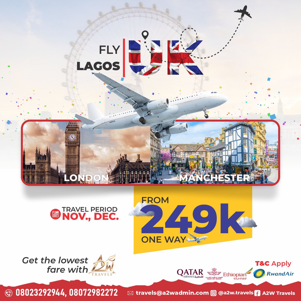 A2WTRAVELS's tweet photo. Don’t miss the London/ Manchester Promo. Fill the link and a rep will contact you 👉🏾👉🏾 https://t.co/jZWo52F59h https://t.co/VgYcwB1zw6