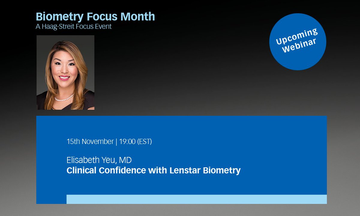 HSDiagnostics's tweet photo. Biometry Focus Month: Elisabeth Yeu will present her ‘Clinical Confidence with Lenstar Biometry’ webinar on November 15, 2022. Sign up now - https://t.co/YsgITvx10V
#haagstreit #Biometryfocusmonth #biometry #lenstar #ophthalmology #ophthalmologist #eyedoctor https://t.co/3LNOpsPpWX