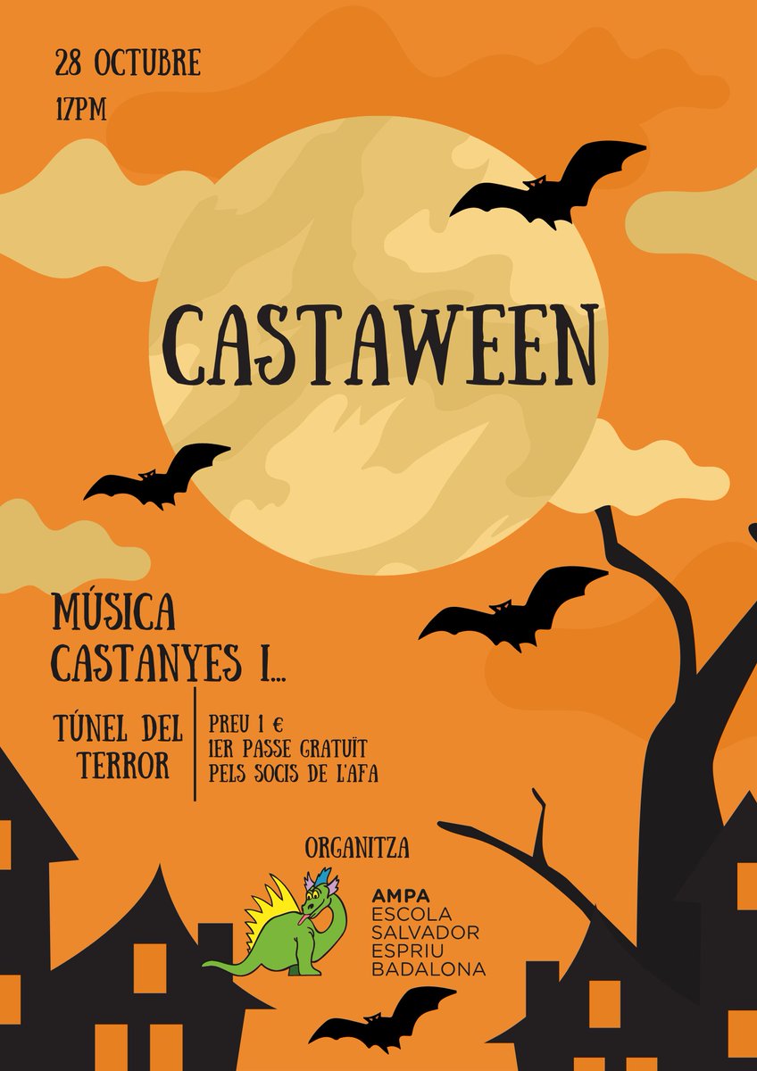 El pròxim 28 d'octubre vine a compartir "Castaween" amb les famílies de l'Espriu!

Ho celebrarem amb música, castanyes, la companyia de les famílies i... un passatge del terror!