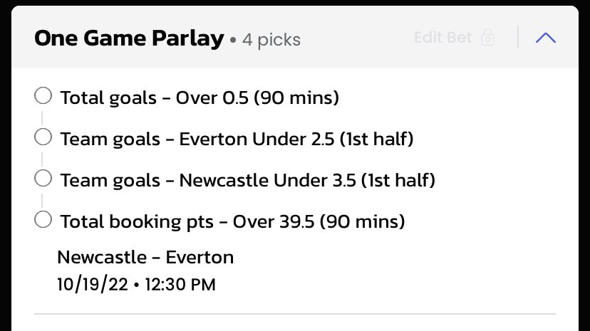 LimoncelloPlays's tweet photo. 10/19 Plays π
βΆοΈ BetMGM Insurance OGP
Was going to play cards in the Everton Newcastle game anyway, booking points add a bit of protection. Might still double down depending on lineups.
Should be an interesting one.
#BettingTips #FreePicks #GamblingTwitter #SoccerOGP #EPL https://t.co/WoUYqFpG5H