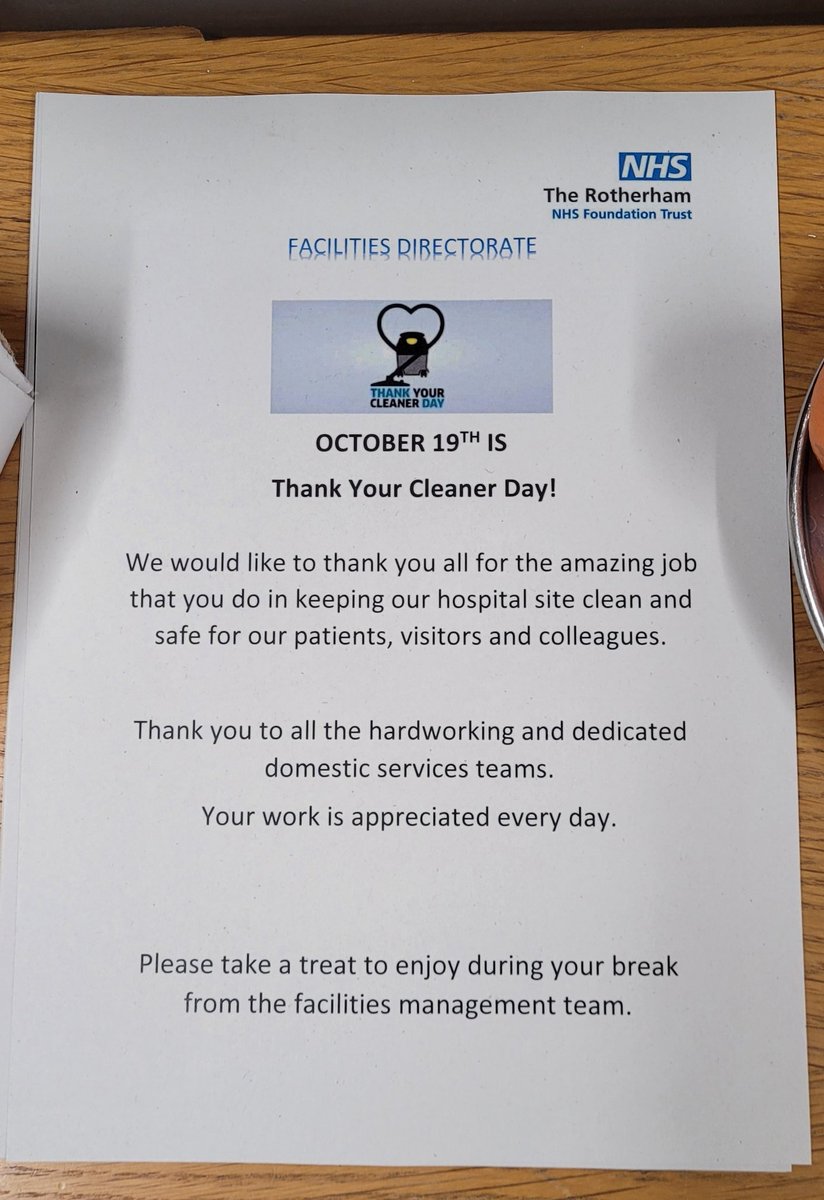 It's global thank your cleaner day!
Buy them a bun, write a card or a nice message, give them a hug...or just tell them they're appreciated. <a href="/RotherhamNHS_FT/">The Rotherham NHS FT</a>
