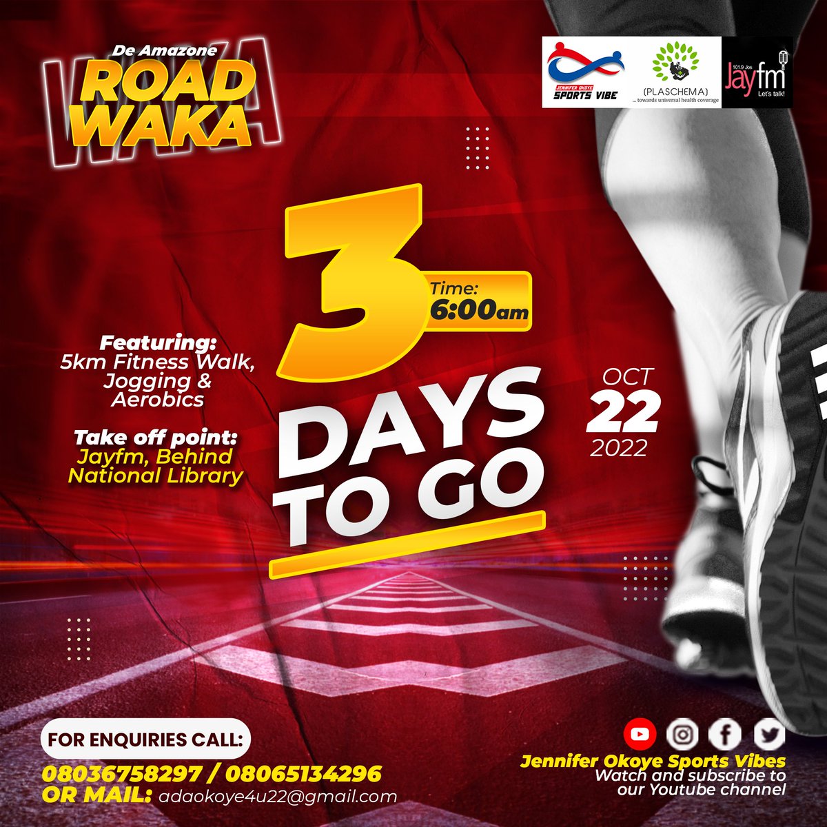 jennysportsvibe's tweet photo. 3 more Days to De Amazone 🆁🅾🅰🅳 🆆🅰🅺🅰

🗓️: 22nd October, 2022
🕕: 6am
For enquiries and support call: 08036758297 or 08065134296

SAVE THE DATE!!!

#josroadwaka #deamzoneroadwaka #roadwaka #josv #exercise #fitness #fitnessmotivation #fitlifestyle #fitnesslifestyle https://t.co/DJY8p4JO9r