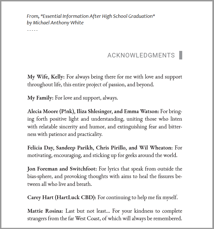 mikewhitewriter's tweet photo. As an #indie #author, I'm always counting my blessings.
I feel #Acknowledgments are a great way to get to know each other—#AuthorsOfTwitter, how about you? ♥📚

#ThankYou:
@Pink @iliza @EmmaWatson @feliciaday @sandeepparikh @ChrisPirillo @wilw @jonforeman @switchfoot @hartluck https://t.co/w9yAGdcmCr