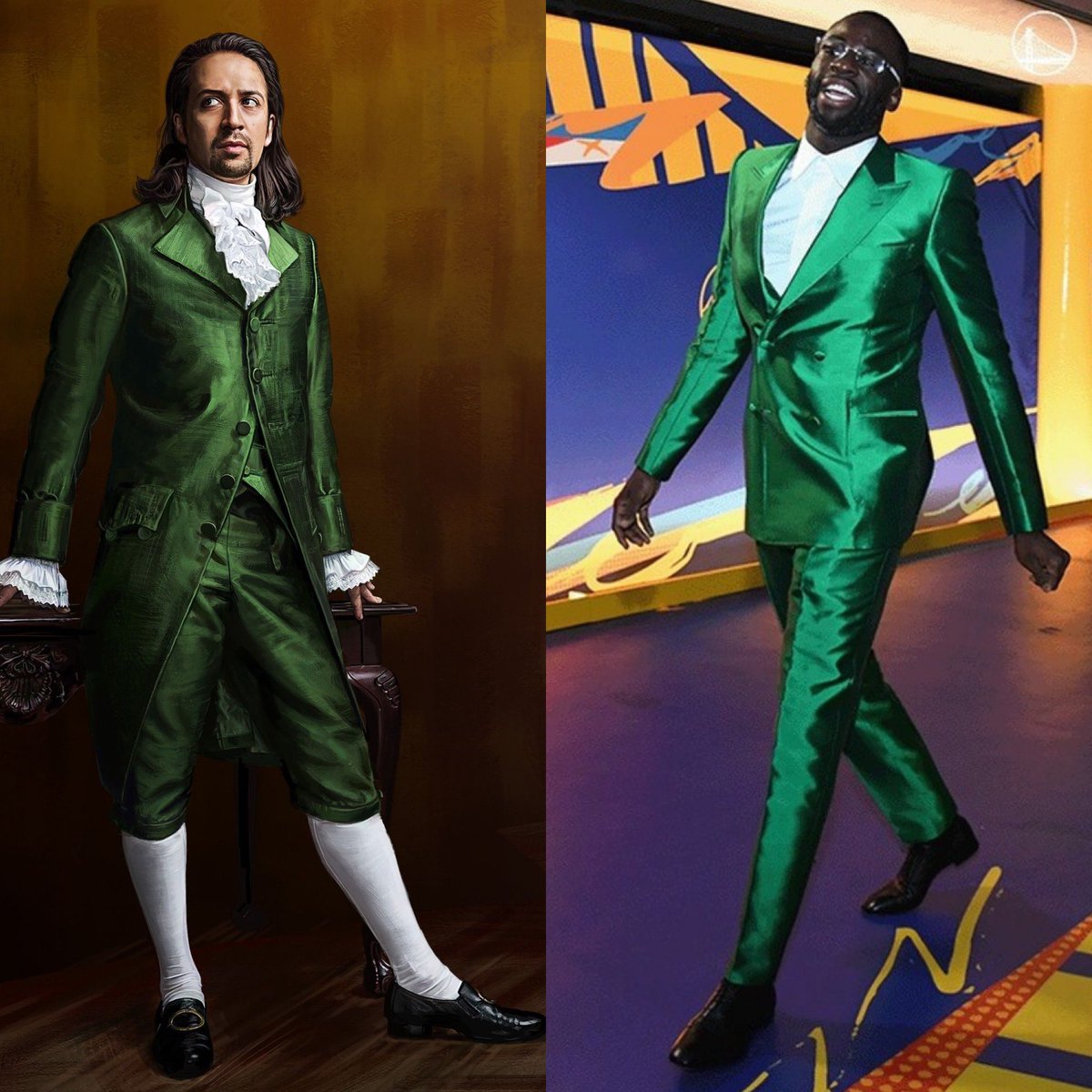 zangites's tweet photo. @NBAonTNT Who wore it better - Draymond Green or Hamilton? @Money23Green @Lin_Manuel @HamiltonMusical #InsidetheNBA https://t.co/pECzU1jFkC