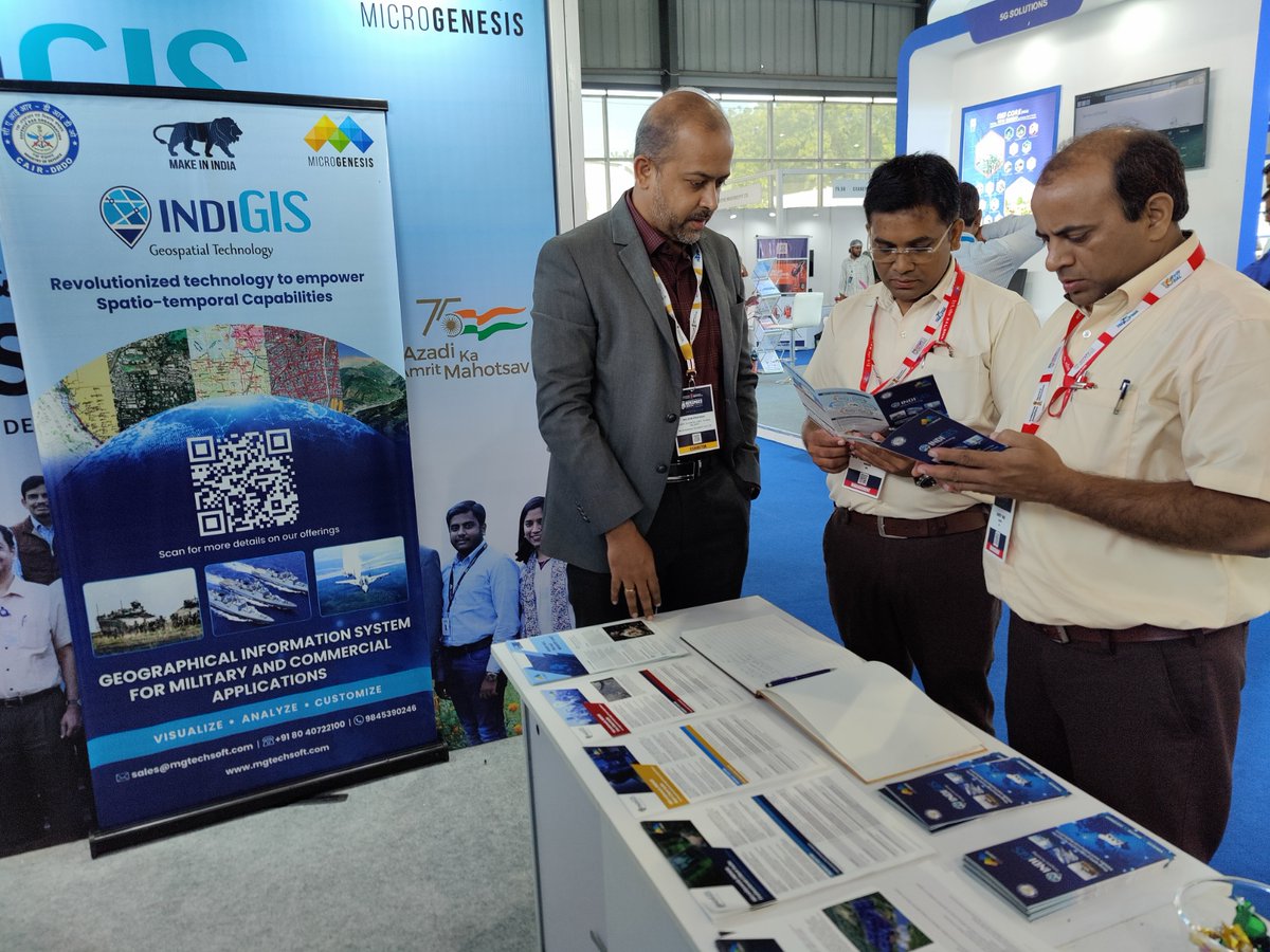Mgtechsoft's tweet photo. Mr. Nitin Choudhary and the team of HAL, Ahmedabad visited #MicroGenesis Stall No: 7S.4 in HEC, Gandhinagar, Gujarat, &amp; got more in-depth details of our indigenoused #GeospatialTechnology - #IndiGIS and its Capabilities.

#DefExpo2022 #PathToPride #MGenatDefExpo2022 #MakeInIndia https://t.co/2aSOqs50Sy
