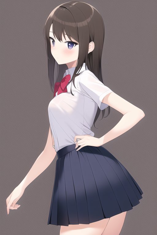 「Normal size slightly smaller tits, junior high school girl, wearing blouses and skirts, small head 」

セーラー服はserahukuで生成なんだけど、これがなかなか出てこなくて、なんだっけこれ?
……ブラウス。
そう、ブラウスだ

 wearing blouses and skirts,

で安定生成出来るようになった 