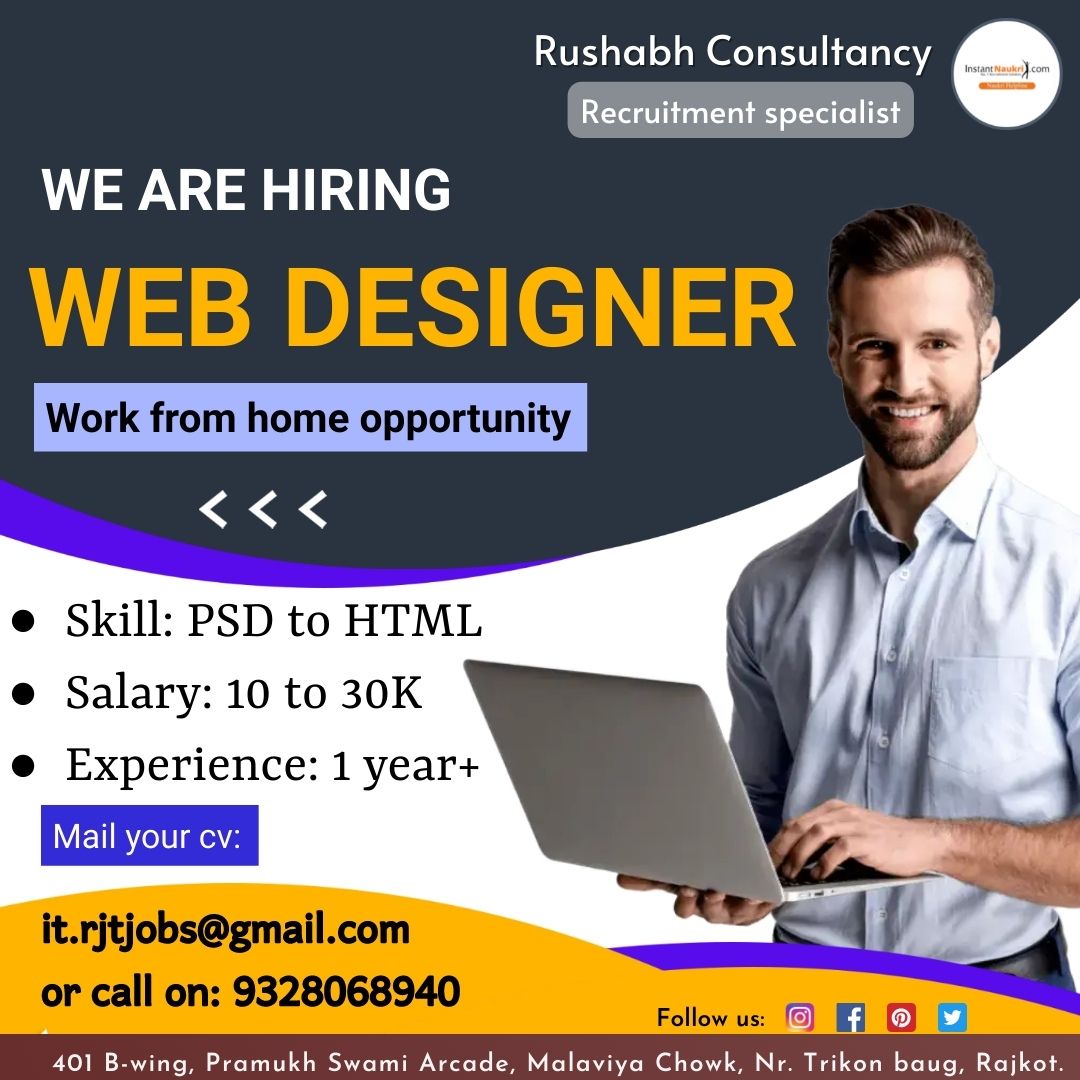 rushabh_consult's tweet photo. hiring - web designer
.
.
.
#wearehiring #hiring #hiringalert
#rushabhconsultancy #instantnaukricom #instantnaukri
#webdesigner #web #designer #webdesign #website #websitedevelop #websitedeveloper #webdevelopment #psd #html #job #appdeveloper https://t.co/QAgJmGYJWO