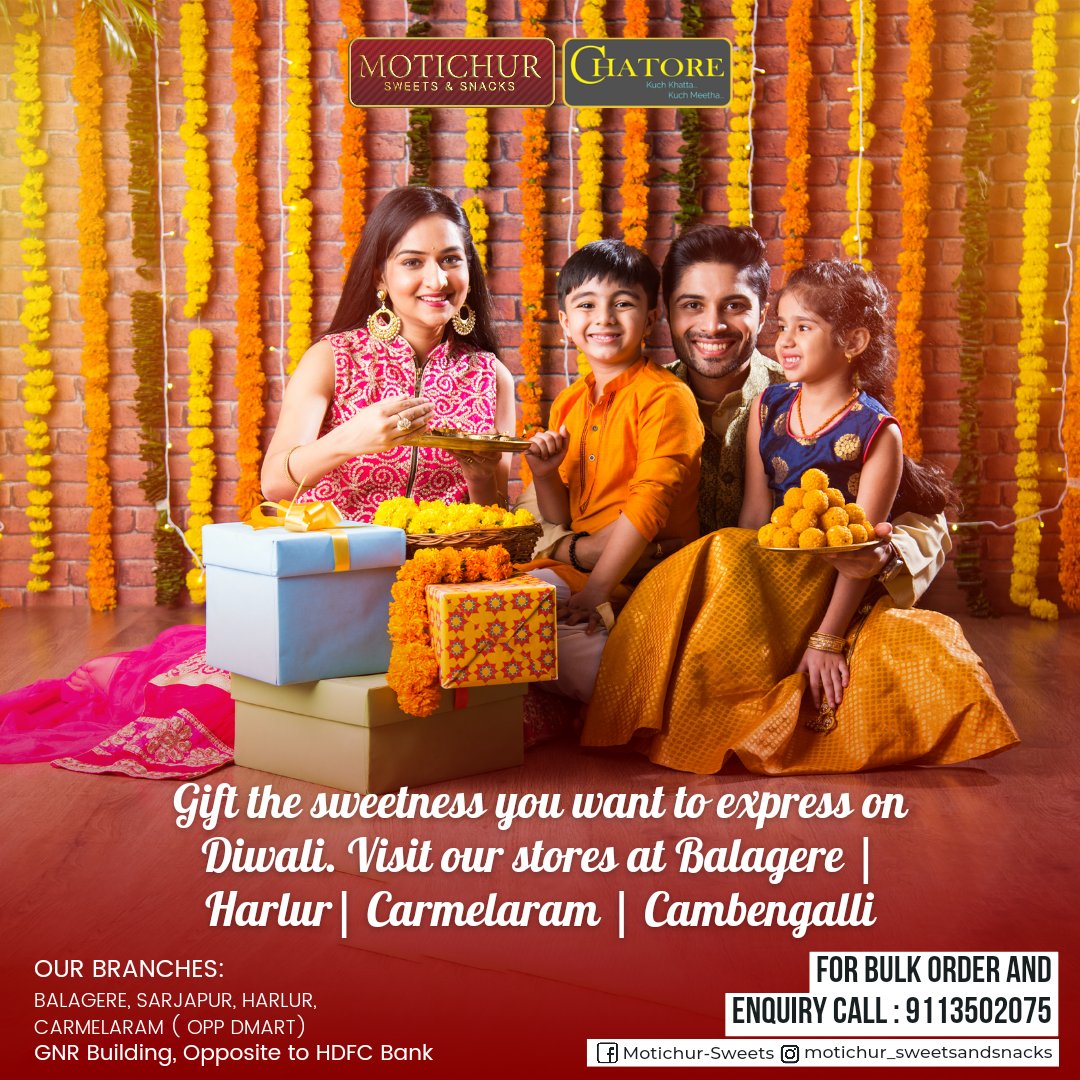 There's a bigger joy waiting for you – celebrating family reunions by gifting the sweet boxes from Motichur Sweets and Snacks.
Taste you never had
You can reach us at +91 9113502075
Balagere || Harlur || Carmelaram ( Opp Dmart) || Cambengalli

#motichursweets #reunionfamily