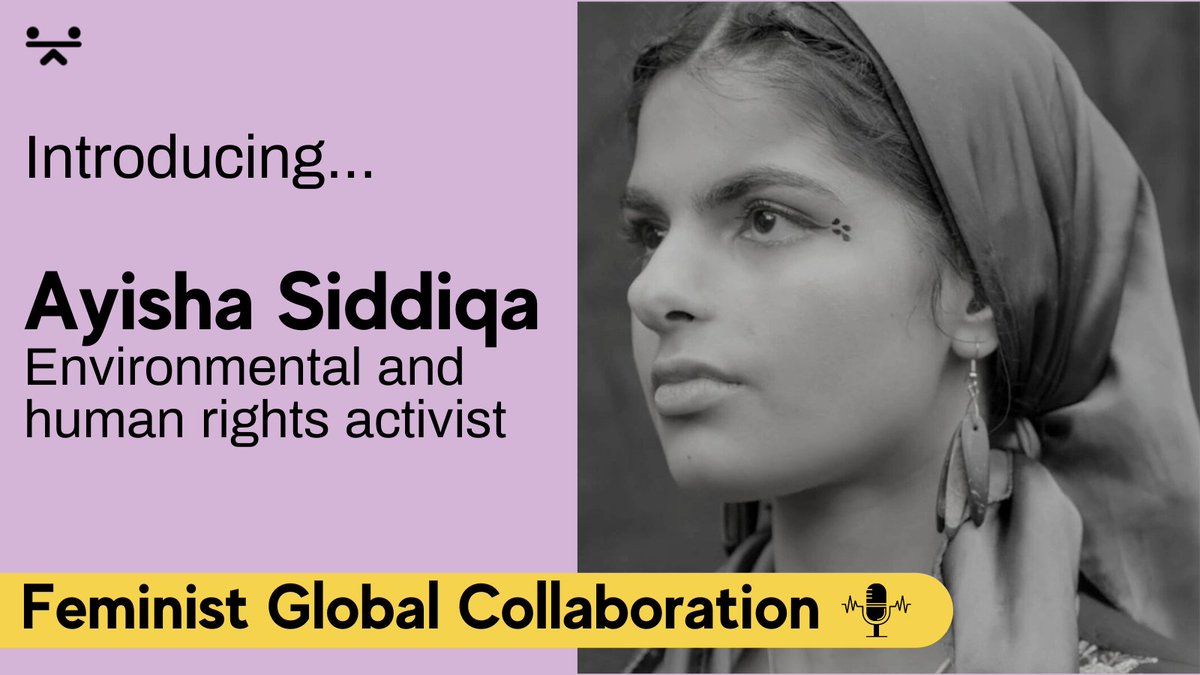 Introducing Ayisha Siddiqa, our third guest on our Knowledge & Power episode of #FeministGlobalCollaboration! @Ayishas12 is a Pakistani environmentalist, the co-founder of @pollutersout and @fossilfreeuni, and researcher of environmental and human rights law. @boell_gender