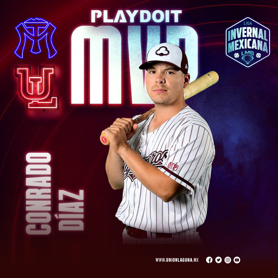 AlgodonerosUL's tweet photo. El #MVP 🏆 @playdoitmexico 

Conrado Díaz @Conrad2720 estuvo encendido 🔥

El tijuanense conectó par de dobletes y  un triple, anotó dos carreras y remolcó cuatro 👏🏻

#PoderGuinda 👊🏻⚡️ https://t.co/sTy3Euhxge