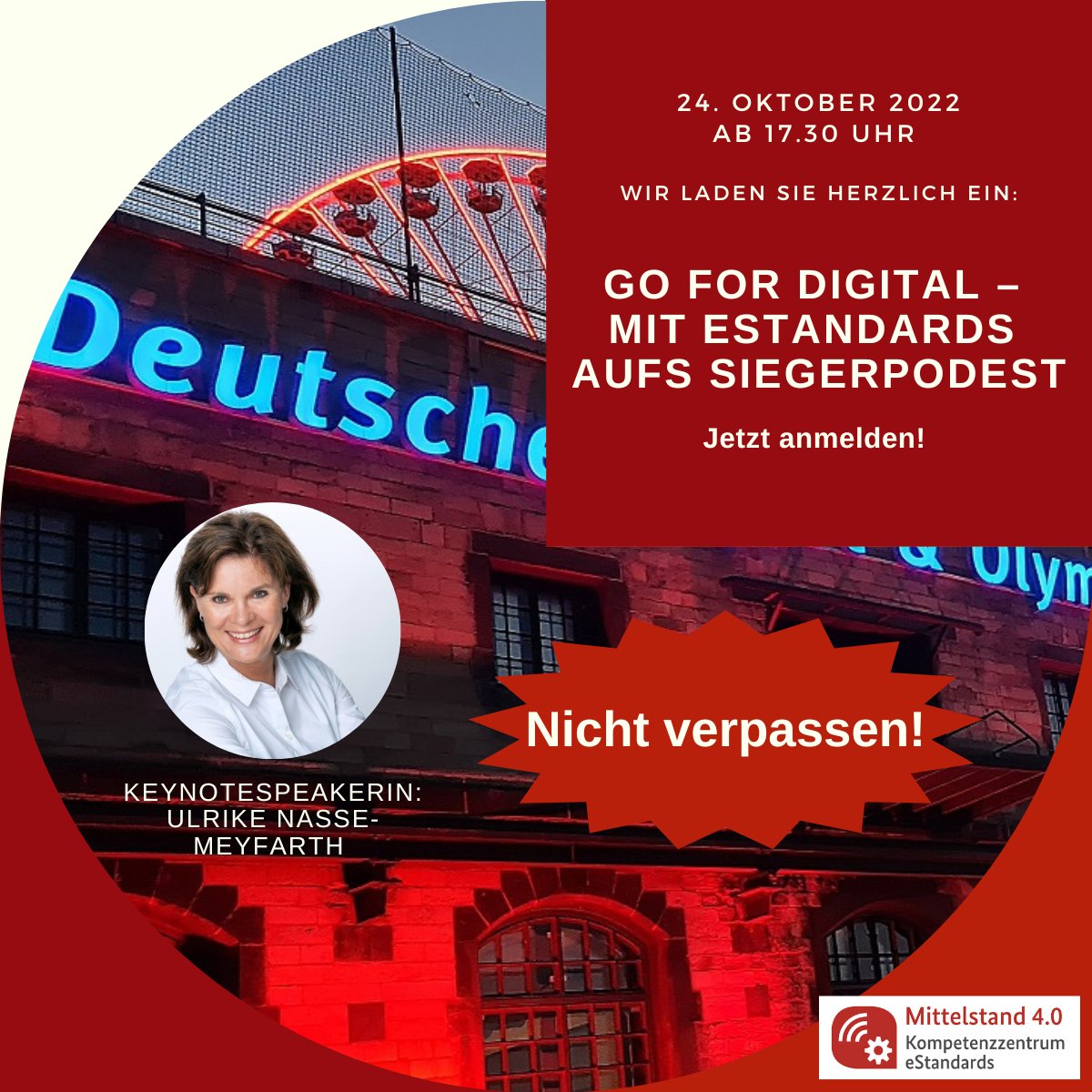 WertNetzWerke's tweet photo. 🏅 Verpassen Sie nicht die zweimalige #Olympiasiegerin Ulrike Nasse-Meyfarth als unsere #Keynotespeakerin bei unserem Abschluss-Event: „Go for #digital – mit #eStandards aufs Siegerpodest" am 24.10.! Jetzt anmelden! https://t.co/GDaD8OTH2D
#mittelstanddigi #mittelstand https://t.co/SNBgC1Ks75