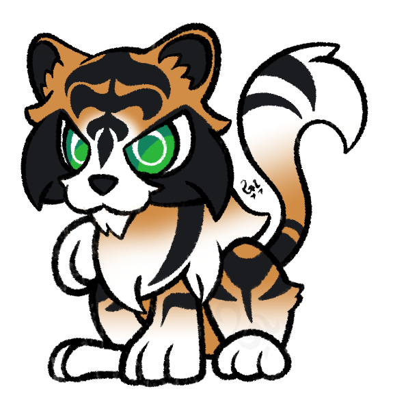 This is Vyanatti, a grass type tiger monster. It might not look much like a grass type, but it's very in tune with the natural environment and can grow various kinds of plant-life with its paws as it walks. It will have 2 evolutions later
#gamedev #indiedev