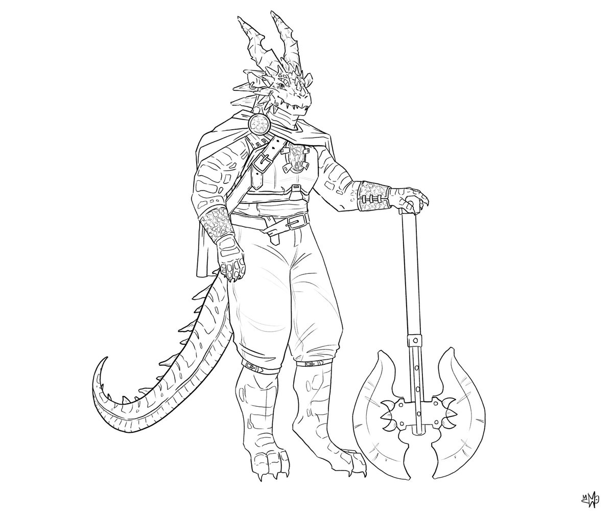 bardwithabee's tweet photo. New dnd character alert, dragonborn barbarian named Kriv!!! She has a big axe, gives big hugs, and has a whopping 2 braincells #dndart #dndoc #dndartist https://t.co/0xT8l2UkoE