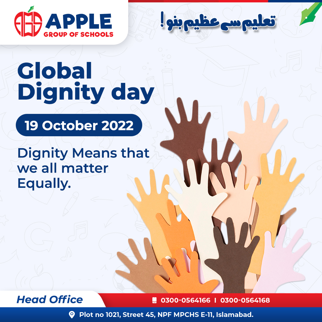 infoagspk's tweet photo. Dignity applies to all! Everyone deserves and has the right to be treated well and respectfully.

What we do matters; and what we give, we receive. So, give dignity!

#globaldignityday #dignityday #QualityEducation #SchoolsNetwork #AGS #AppleGroupofSchools https://t.co/1MKRbwmBbV