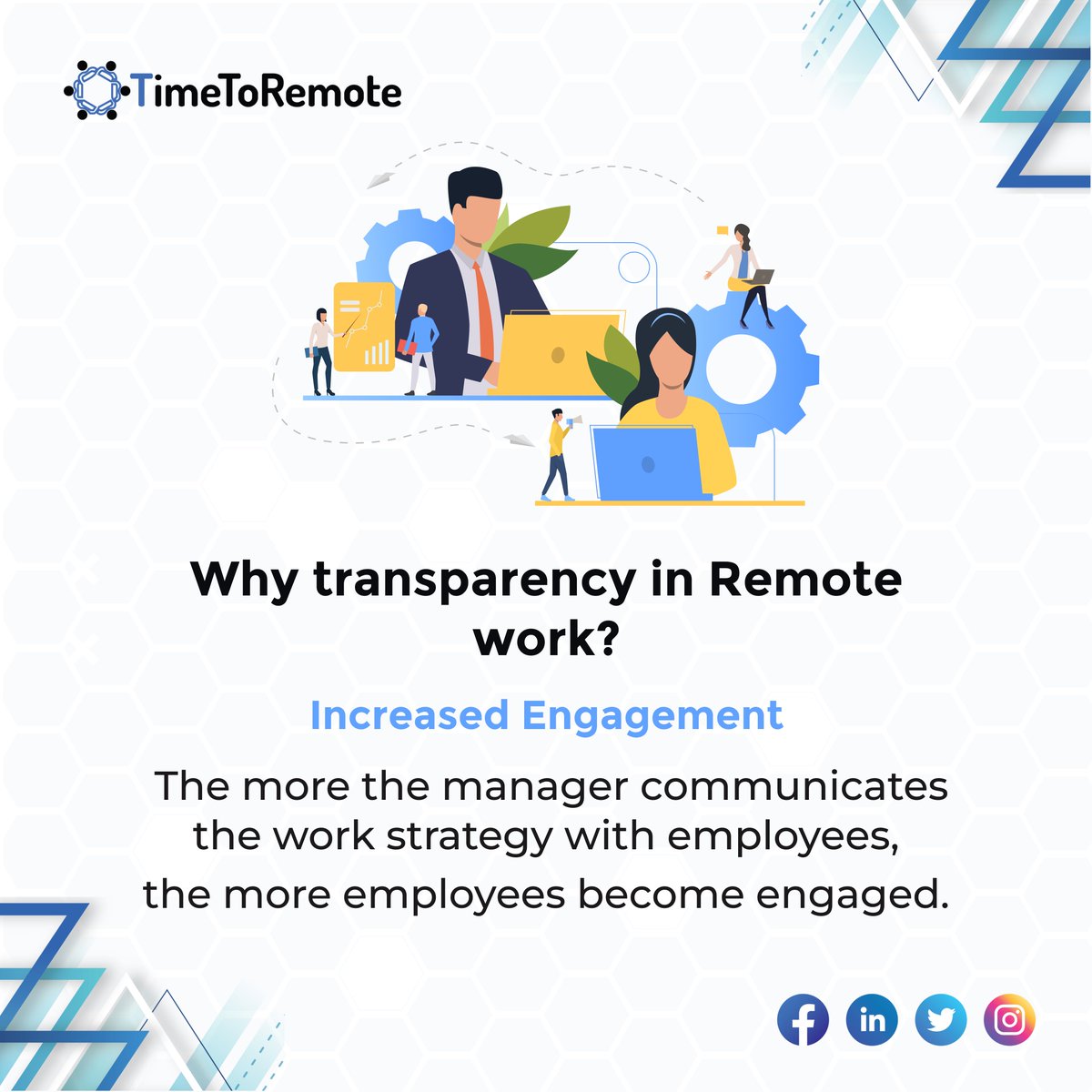 time2remote's tweet photo. Employees work better when they see the full picture.🖼

Managers should be transparent in regards to their goals and work strategies. 📊📉

.
.
.
.
#remoteteams #workfromhome #remotework
#remotejobs #remote #RemoteWorker #remoteworking
#remoteoffice #remotelife #remoteworkers https://t.co/932vhswvUw