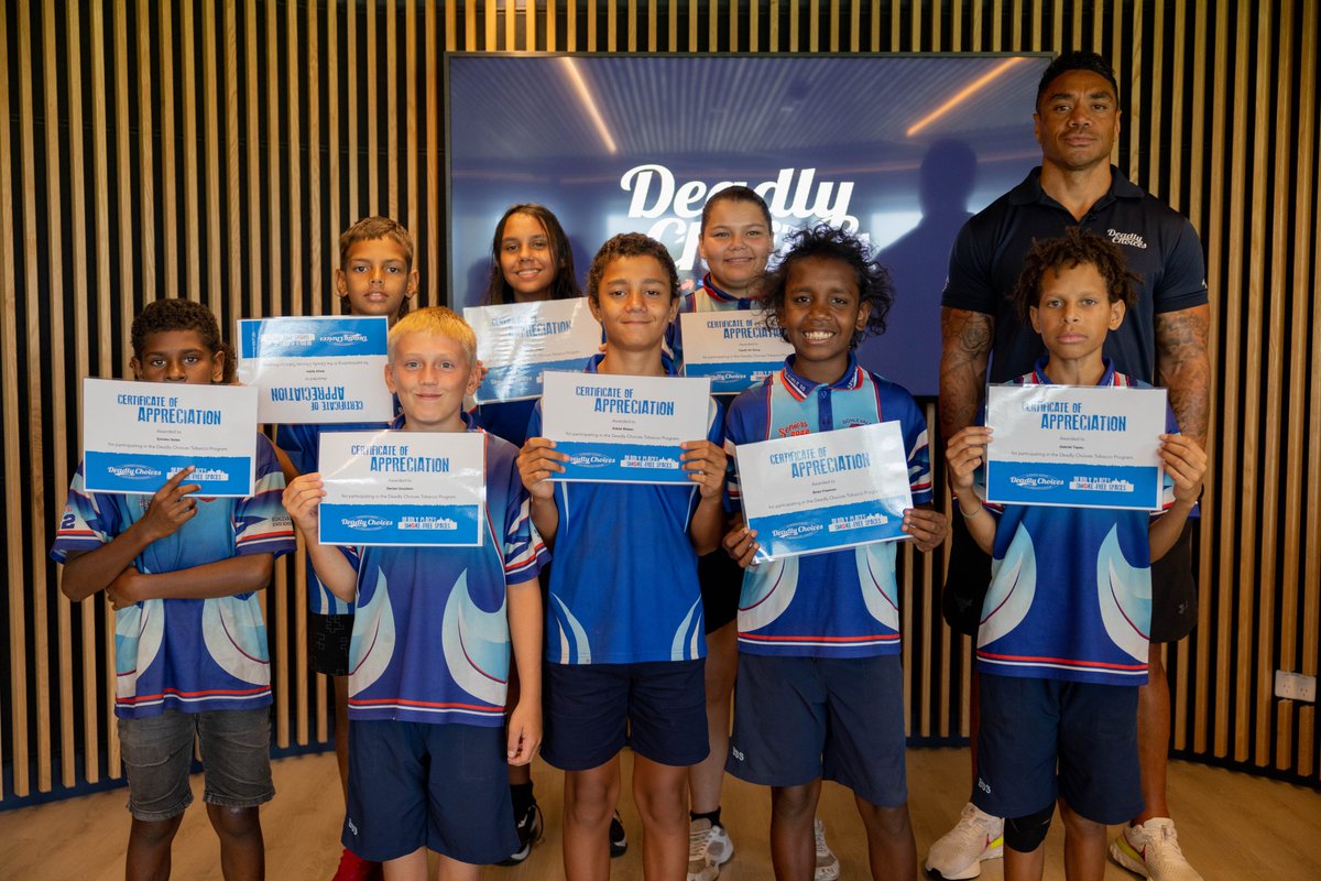 Our @_TAIHS_ Deadly Choices program participants had the deadliest graduation ceremony at the @nthqldcowboys Community, Training & High Performance Centre with DC Ambassador Willie Tonga and a special appearance by Bluey the mascot! More photos on the DC Facebook.
