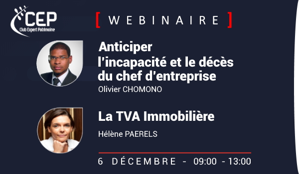 🚨🚀Ouverture des inscriptions 👇
bit.ly/3eIB9kA
✨[Atelier #1] Anticiper l'incapacité et le décès du chef d'entreprise] par <a href="/OChomono/">Olivier Chomono</a> 
✨[Atelier #2] La TVA Immobilière par Hélène Paerels
📅le 6/12 de 9h à 13h [#webinaire]