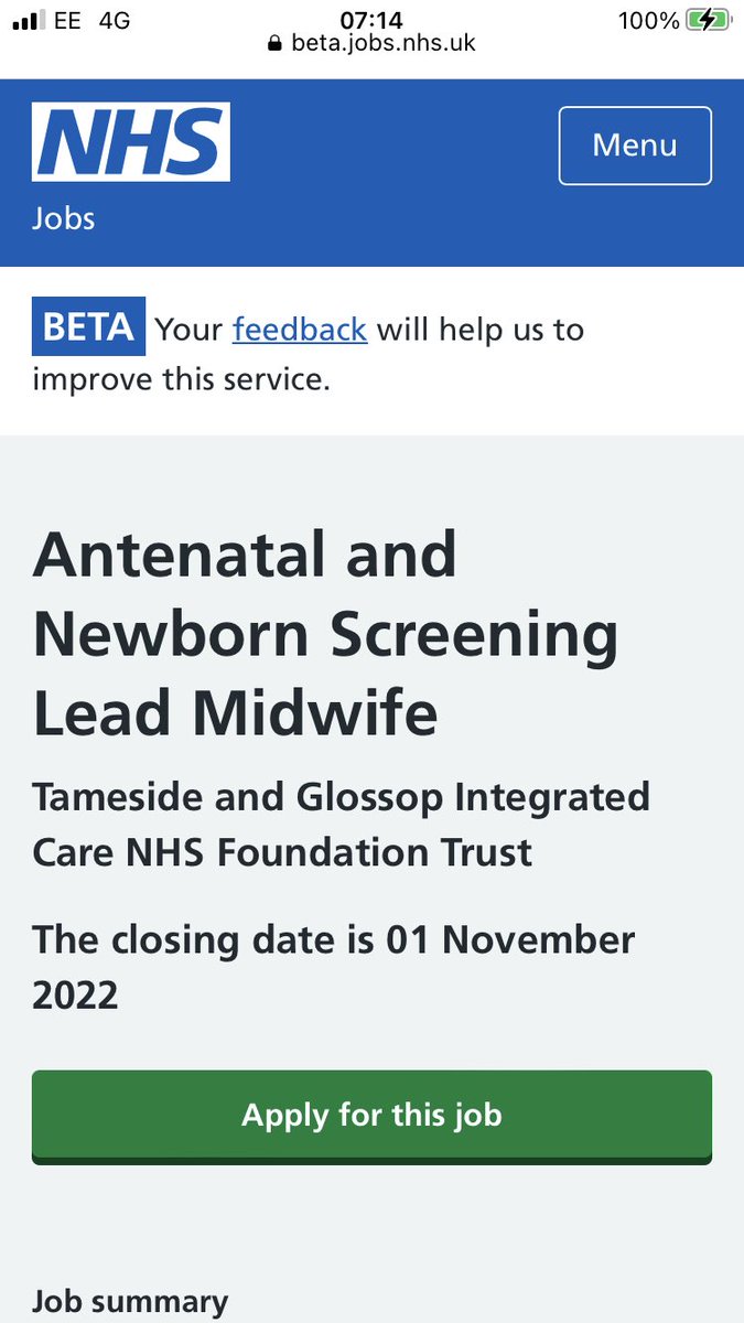 A fantastic job opportunity for a Midwife with an interest in screening @tandgicft 🤰🏽🧑‍🍼 Don’t hesitate to get in touch for any further info ☎️ @kerryreede @jencenny @Samanthawhelan7 @SCamkin @HeadenPaula jobs.nhs.uk/xi/vacancy/917…