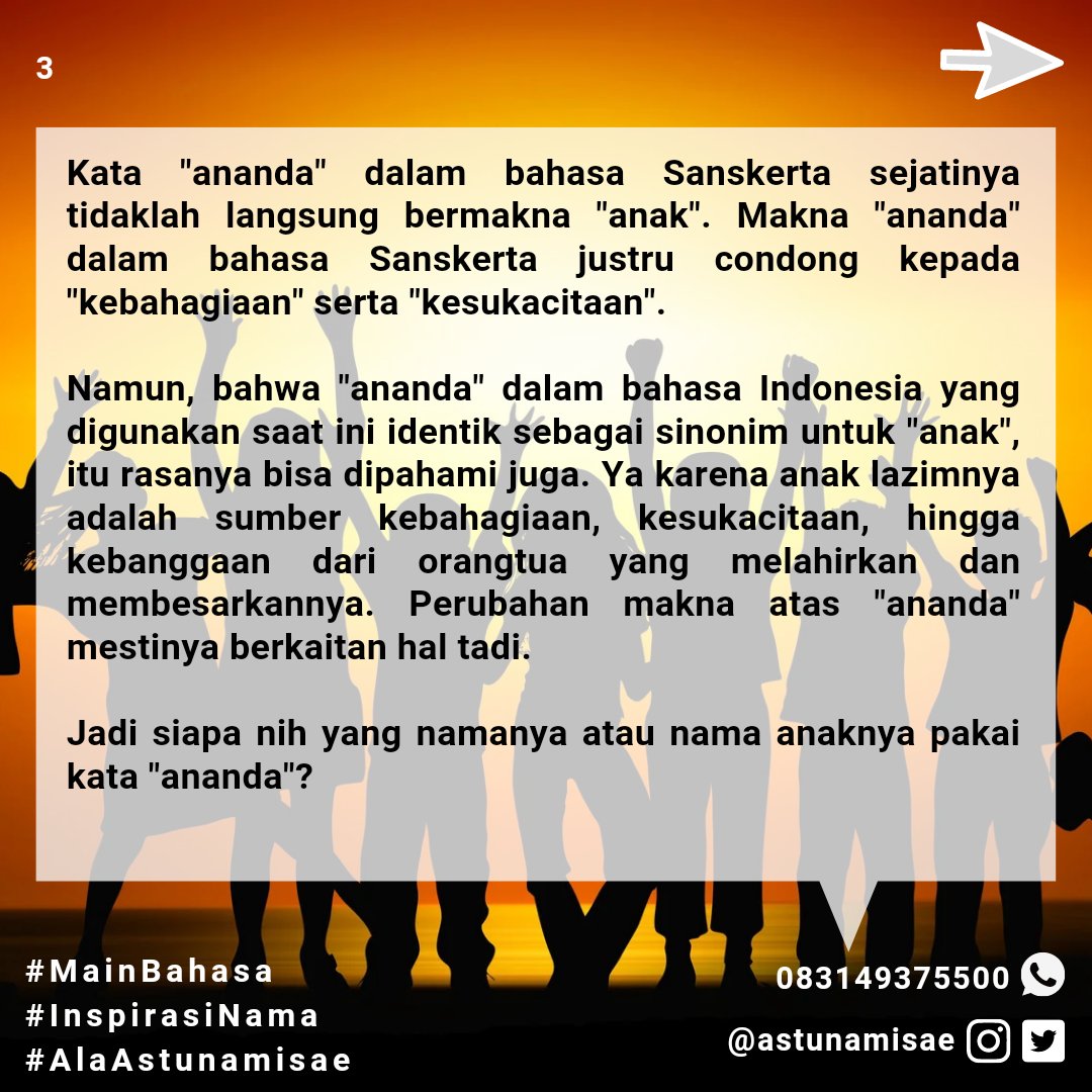 sefkelik's tweet photo. Ananda โ anak
#konsultasinama #jasaraciknama #raciknama
#namabayi #konsultasinamabayi
#jasaraciknamabayi #raciknamabayi
#MainBahasa #BahasaIndonesia #Etimologi #AkarKata #AkarBahasa #MaknaKata #definisi https://t.co/1tA2MjYDDN