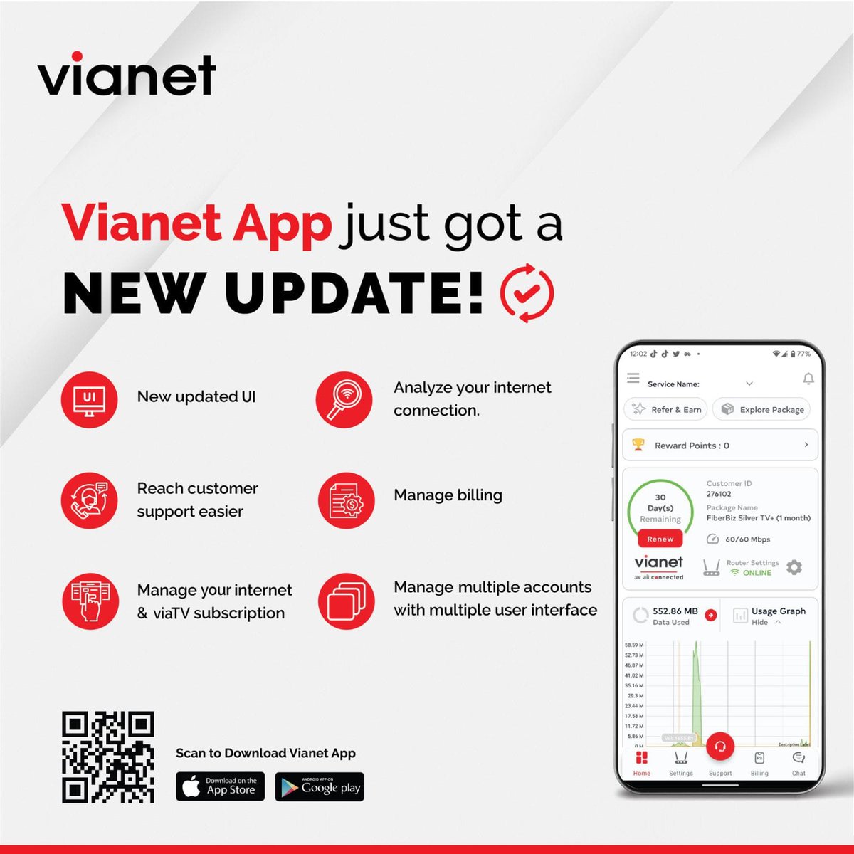 Vianetofficial's tweet photo. Do so much more in the newly updated Vianet App! 📲
Update your new Vianet App today.
Click to download: https://t.co/FVrgOZqNHI
#NewUpdate #VianetApp #ViaApp https://t.co/2Xdvl2mLKR