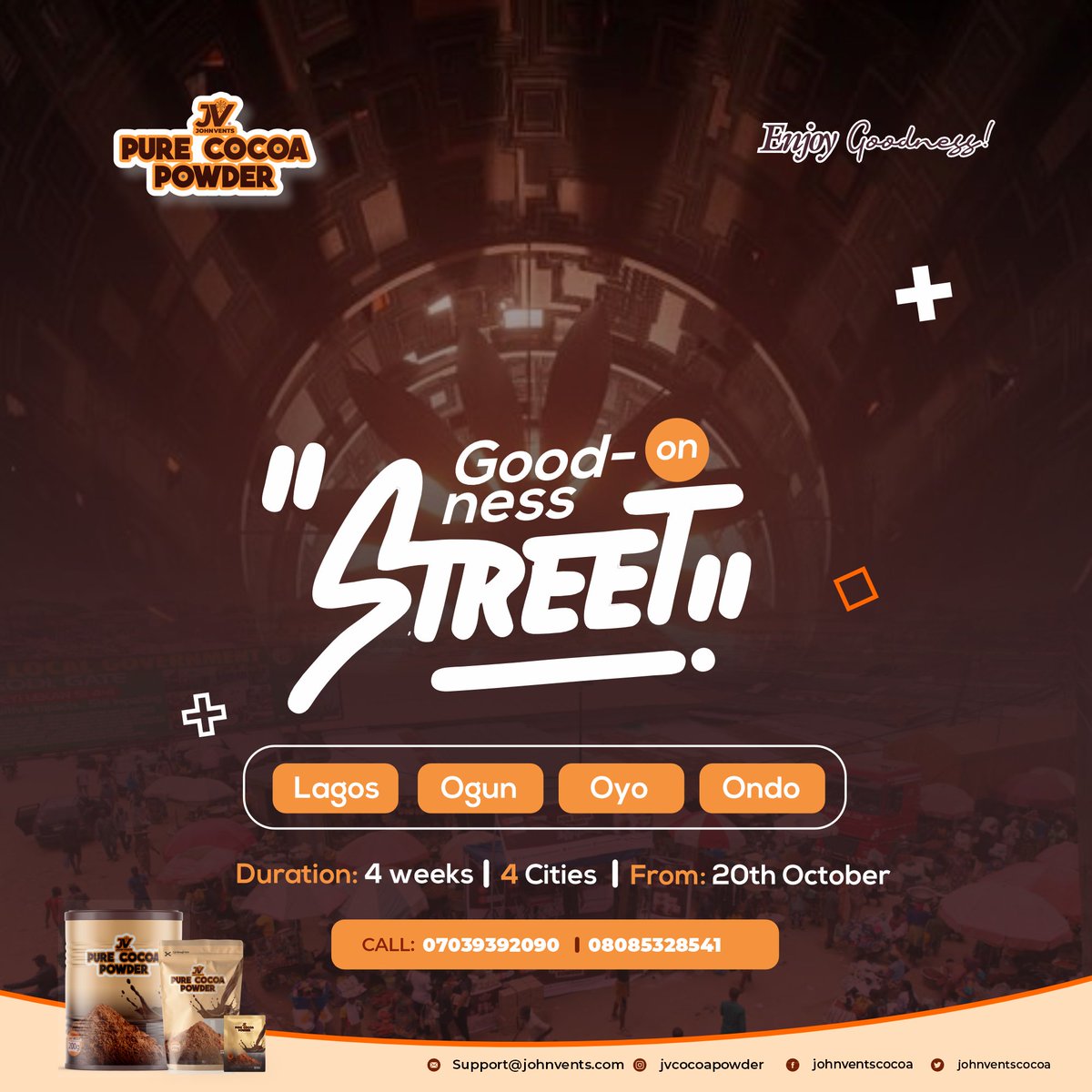 johnvents_foods's tweet photo. The Biggest street storm is about to hit your Cityπ₯π₯π₯
Anticipate #GoodnessOnStreet
E go choke! π₯΅
4 Weeks π, 4 Citiesβ¨ with #GoodnessOnStreet
All from Johnvents Pure Cocoa Powder π
#jvcocoapowder
#TheGoodnessJourney https://t.co/SEAlhpWGX8