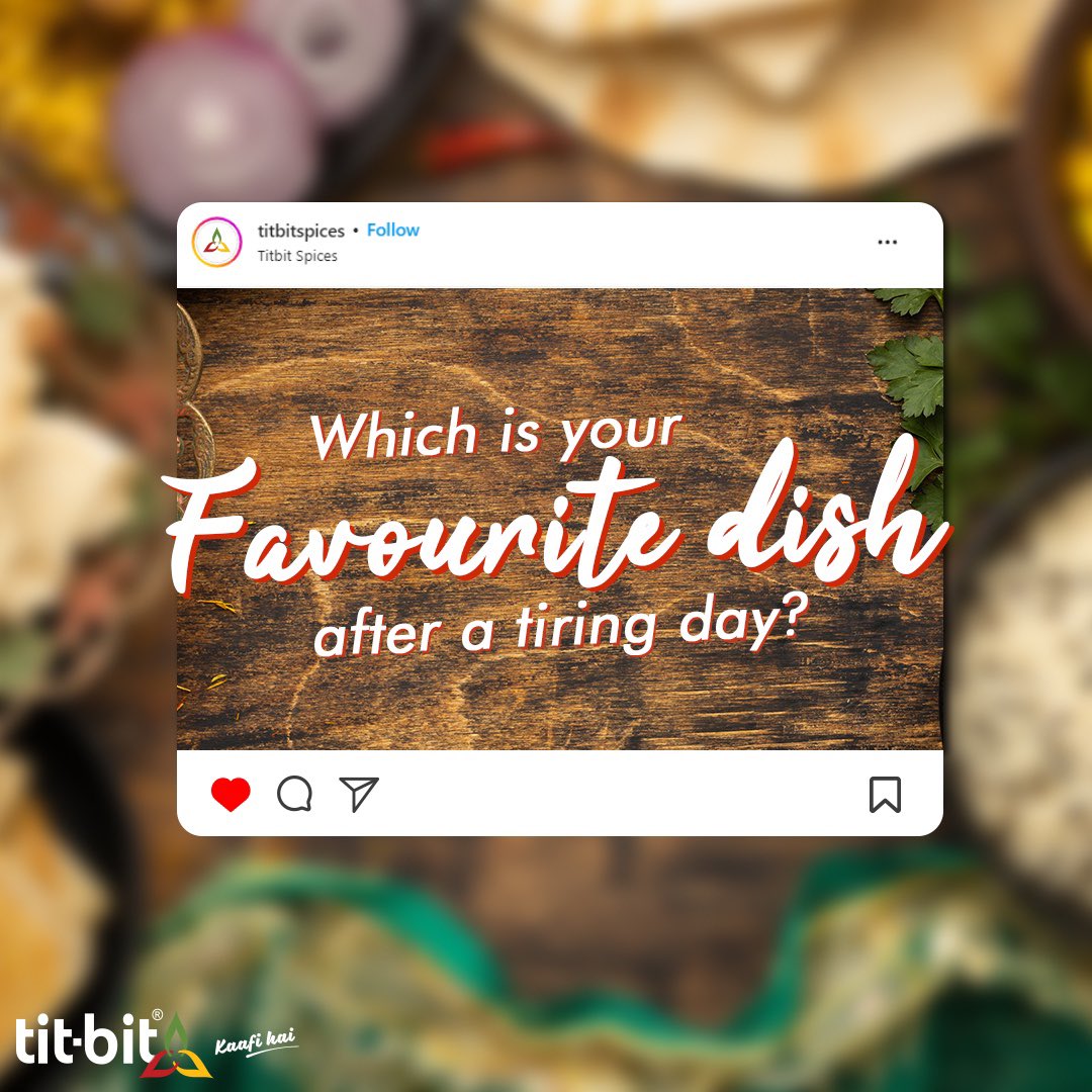 TitbitSpices's tweet photo. Everybody has their go-to favorite dish.
Tell us your go-to dish in the comments. 

#TitBitSpices #TitBit #KaafiHai #BlendedSpices #Spices #Masalas #SpiceStore #MixMasala #Foodie #FoodieLife #FavouriteDish #WhatsYourFavouriteDish #WhatsYourFavouriteFood #GoToFood https://t.co/7w2MCYqPLN