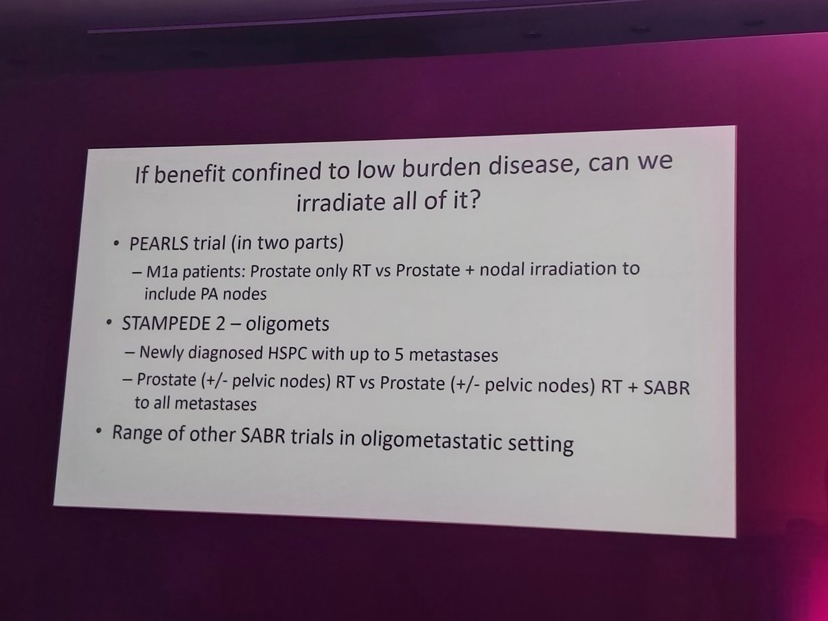 @Prof_Nick_James on the association between volume & radiotherapy in #metastaticprostatecancer Is 4 the magic no for mets? How important is LN burden? Can men with mets be cured? 🤔 #PROSCA22 @mirrorsmed