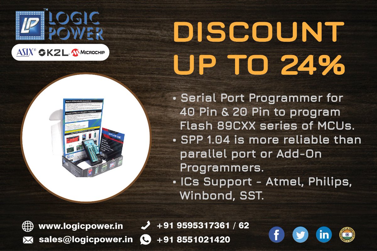LogicPower1989's tweet image. Logic Power offers you the Most Cost Effective upto 24% discount on Production Programming Tool for PIC MCUs, Hurry!.
#LOGICPOWER #MICROCHIP #PICKIT #ICD #PRESTO #madeinindia  #AatmaNirbharBharat #PUNE  #punevaccination #PuneFightsCorona #punelive #Diwali2022 #happyDiwali2022