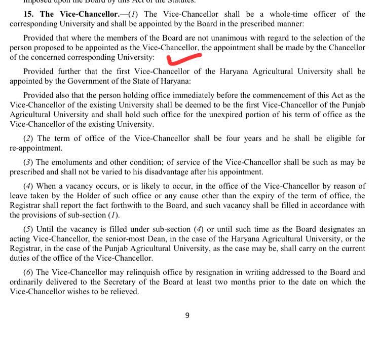 Mandeep57144204's tweet photo. According to Haryana and Punjab Agricultural Universities Act, 1970 appointment is only to be made by chancellor provided when the member of the board aren’t in agreement with each other…and all members agreed in this case.
#WeStandWithPAUVC https://t.co/xCq3XvvF1P