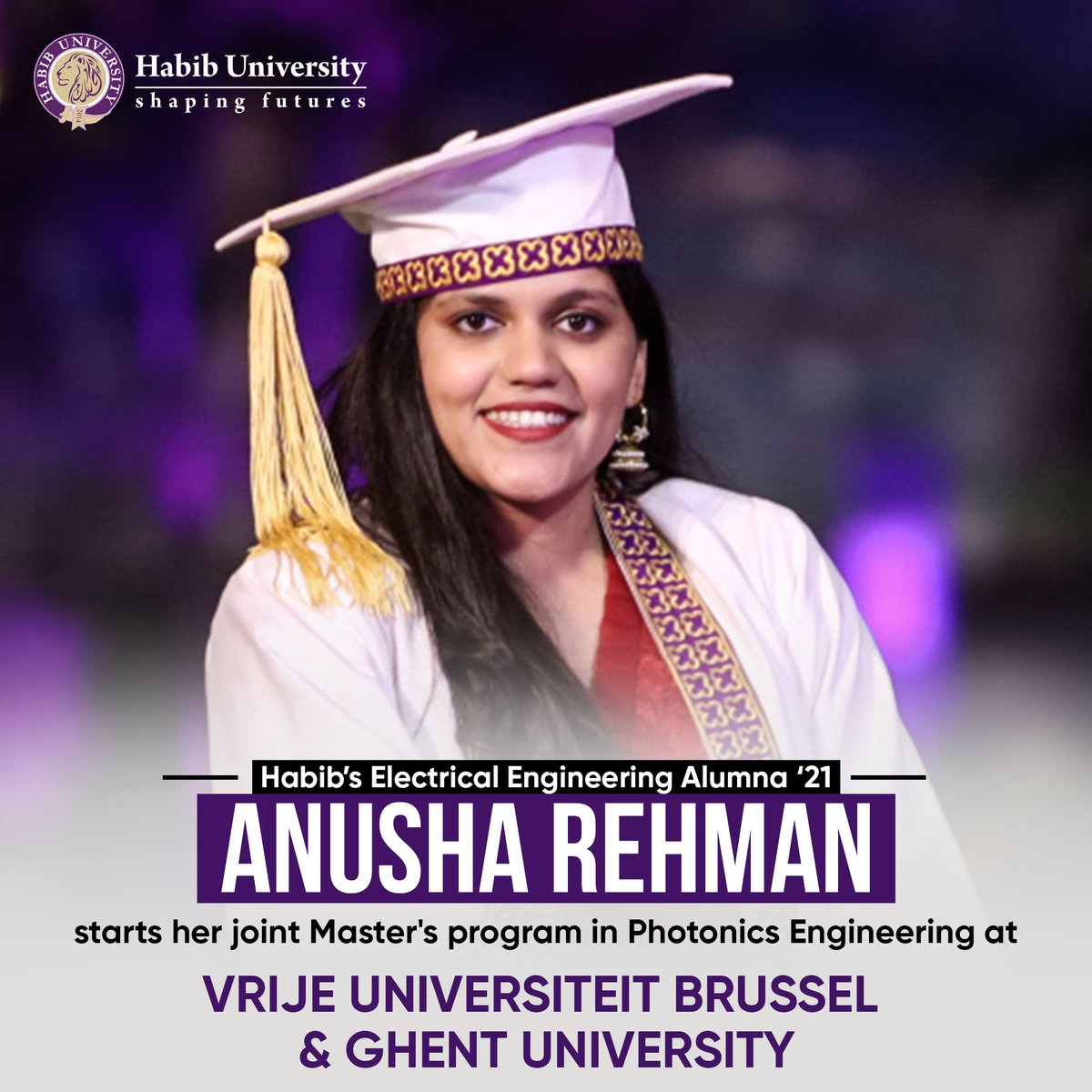 HabibUniversity's tweet photo. Congratulations to Anusha Rehman for receiving the VUB Scholarship for her graduate studies program in Photonics. 
#HabibUniversity #ShapingFutures #AlumniHabib #AlumniInFocus #ElectricalEngineering #EE https://t.co/84oxisDiXj