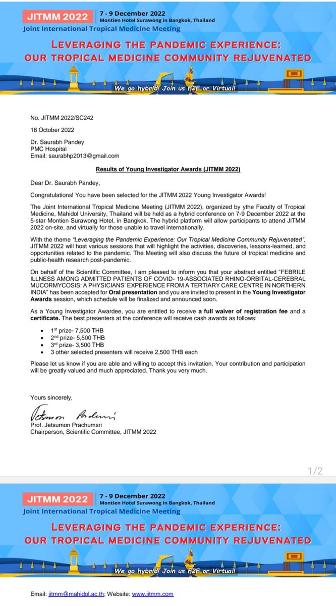 SARITHI FOUNDATION director Dr Saurabh <a href="/SAURABH15197679/">Dr Saurabh-UP_Infection Doctor</a> got selected as young Investigator at upcoming tropical medicine conference organised by <a href="/MahidolU/">Mahidol University</a> #tropicalmedicinedepartment <a href="/JITMM/">JITMM</a>
Many congratulations
<a href="/UPGovt/">Government of UP</a> <a href="/CidsIndia/">CIDS India</a> <a href="/myogiadityanath/">Yogi Adityanath</a> <a href="/AmrDeclaration/">AMR DECLARATION</a> <a href="/kgmu_medical/">KING GEORGE MEDICAL UNIVERSITY, LUCKNOW, UP, INDIA</a>