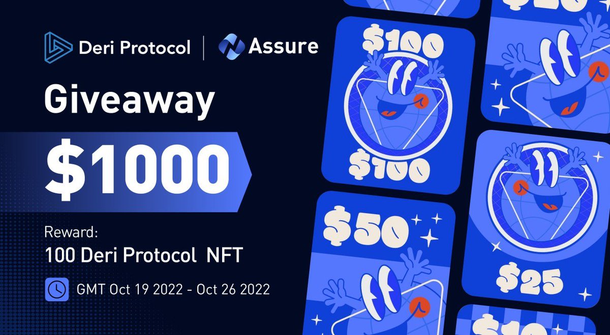 Assure_pro's tweet photo. 🎁#AssureJointAirdrop
✅Get the NFT, Enjoy Trading Rebates

🌵#Assure &amp; @DeriProtocol Joint #Airdrop
🏆100 #NFTs /100 winners
⏰Oct 19 - Oct 26, 2022, UTC

💥Join Now～
1⃣Follow @Assure_pro &amp; @DeriProtocol
2⃣Fill &amp; Join https://t.co/hQzK5u10LW
3⃣RT + @ 3 

#Crypto #GiveawayAlerts https://t.co/LXejMrFCfC
