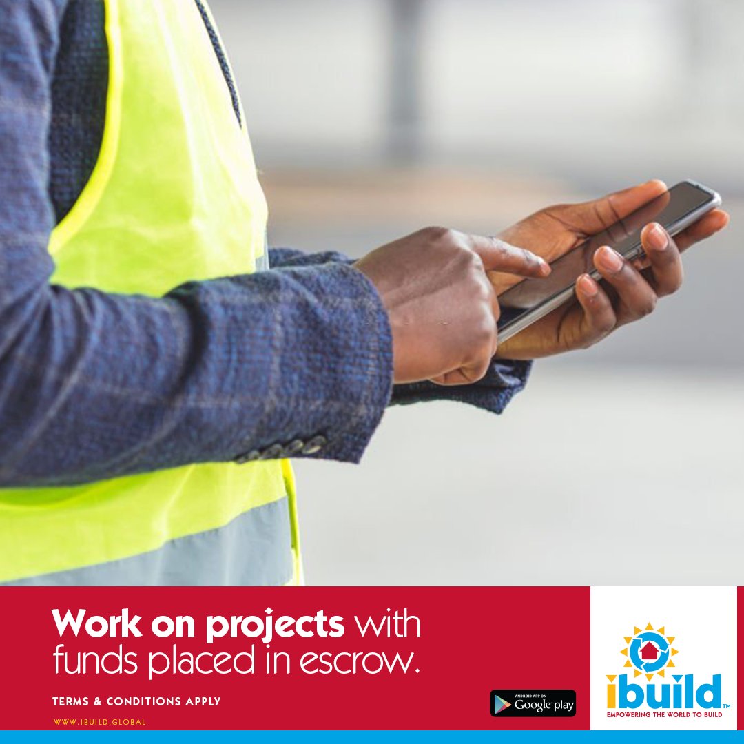 Through the iBUILD wallet, work on projects with funds placed in escrow. ​We ensure you get paid for your work. 

Download iBUILD today on playstore to get started: bit.ly/38nG8BQ​
#iBUILD #iBUILDapp #ConstructionProject #ConstructionManagement  #EscrowWallet