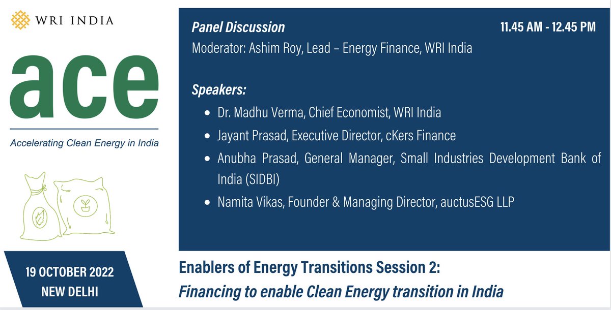 WRIIndia's tweet photo. Up next at #ACE2020 | Enablers of Energy Transitions Session 2:Financing to enable Clean Energy transition in India
Live ๐ https://t.co/oRIajqbhXP https://t.co/zNGgCQCwZI
