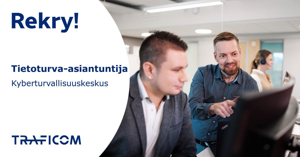 Haluatko olla mukana kehittämässä olemassa olevia ja uusia työkaluja <a href="/CERTFI/">Traficomin Kyberturvallisuuskeskus</a> käyttöön? Tehtävässä toteutat ketterin menetelmin ohjelmisto- ja järjestelmäkehitysratkaisuja, joilla tuet Kyberturvallisuuskeskuksen päivystystoiminnon tarpeita.

valtiolle.fi/fi-FI/ilmoitus…

#rekry
