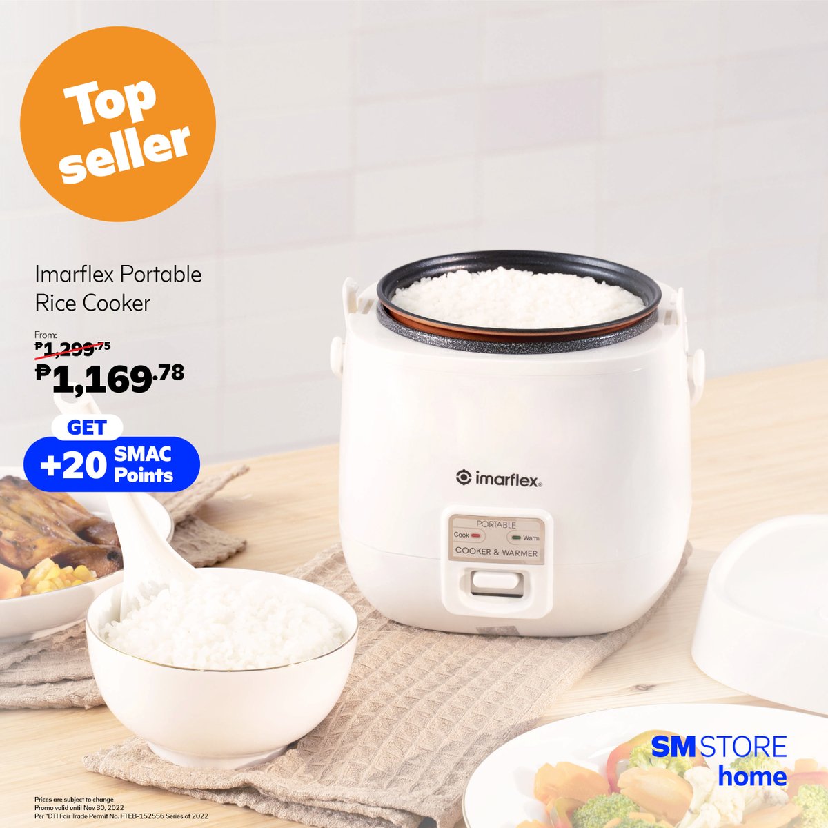 smhomeph's tweet photo. Rice is life. 🍚 Take 10% OFF 💥 this top-selling portable rice cooker from Imarflex and get your fix wherever, whenever. 👌🏻

#SMHome
#SMStoreHome
#ShopSMHome https://t.co/5oMGShmnXV