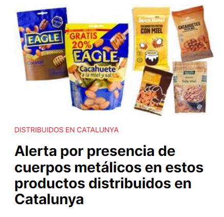 cornella20's tweet photo. ⚠️  #AlertaSanitaria Se han detectado cuerpos metálicos en los envases de estos frutos secos en #Catalunya , marca blancas  #Consum #Carrefour #Dia y #Alesto #Eagle #Eroski noticia vía @elperiodico https://t.co/s5zZ8A9v7r #consumo @AESAN_gob_es 

🚫 No consumir https://t.co/6xoOMgMcoo