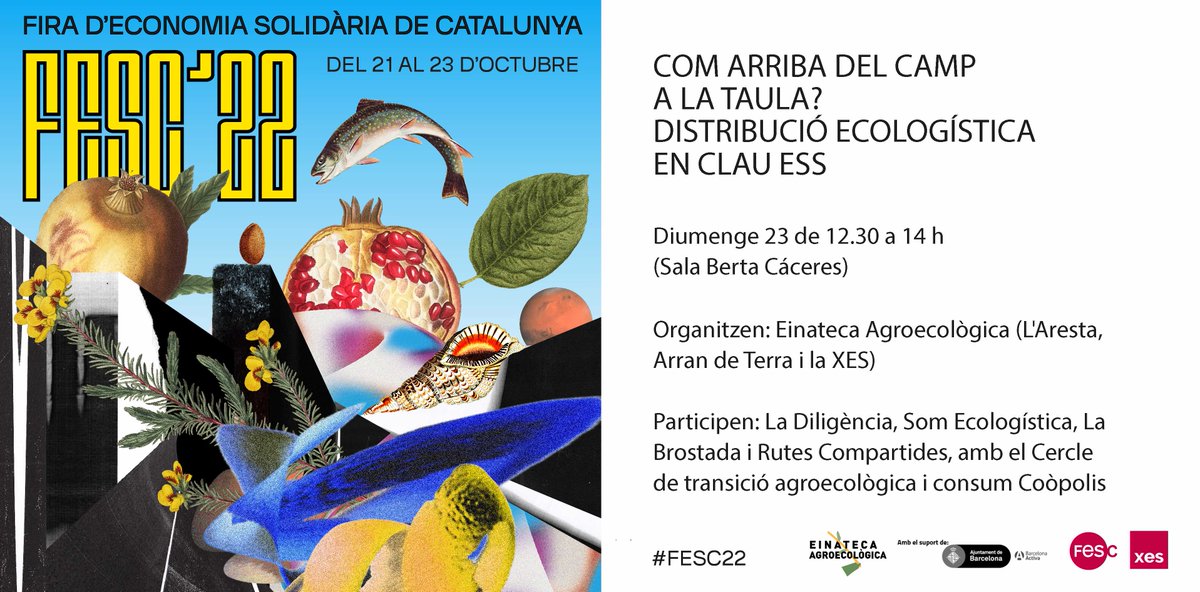 pamapamcat's tweet photo. Com arriba del camp a la taula? Ecologística agroecològica i ESS

En parlarem a la #FESC22 amb @arrandeterra_ @Somecologistica @rutescompartid @Somecologistica #LaBrostada #LaDiligència i @coopolis_bcn

📍diumenge 12:30 a la Fabra i Coats de Barcelona

#EinatecaAgroecològica https://t.co/AmA8E7ItWG