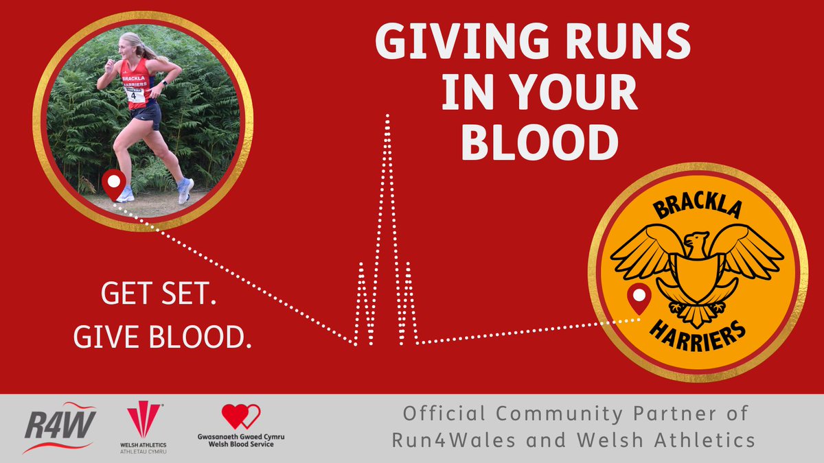 If you love the rush of completing a run, wait until you try giving blood🎽 Donate blood and support @welshbood in collecting 350 lifesaving donations a day 💉 Visit wbs.wales/BracklaHarriers to find out how you can help today! #GivingRunsInYourBlood