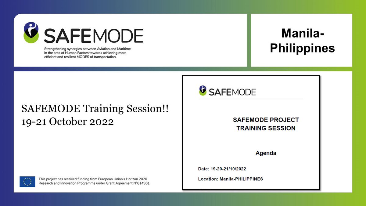 ✈️🚢In order to spread SAFEMODE's achievements in Europe and globally, this week <a href="/SAFEMODEproject/">SAFEMODE</a> participates in the Philippines conference👏👏
19-21 October 2022, Manila-Philippines‼️ More info: safemodeproject.eu/newsdetail-SAF…
#H2020  #humanfactors  #aviationsafety #maritimesafety