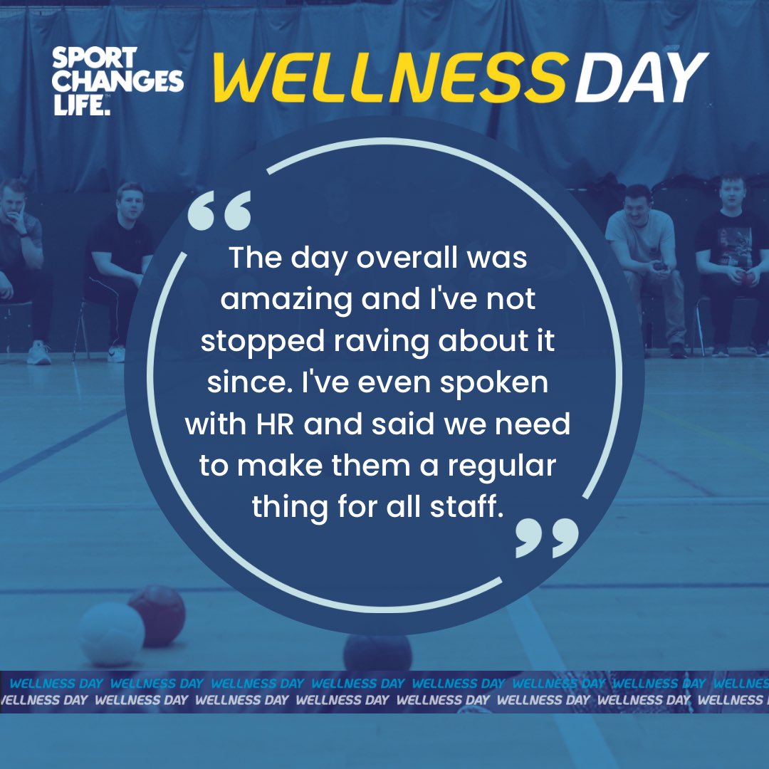 Sportchanges's tweet photo. Wellness Days with Sport Changes Life ๐ง
Some recent feedback from staff @GlobalPayInc who took part in our latest Wellness Day.
Socialise, interact & network with your colleagues through a carefully planned day of activities.
#sportchangeslife #wellnessdays https://t.co/WT8Rl7VCyF