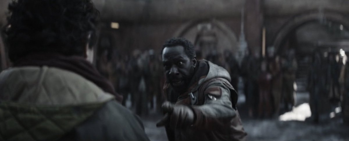 KingKyberrr's tweet photo. One of the things I love that #Andor  is doing is giving allegory of how law enforcement works against black and brown men for doing the most innocuous things. 

Cassian was harassed and sentenced SIX YEARS for walking to the store. Clem was HUNG for breaking up a riot https://t.co/8x1YspOZUX