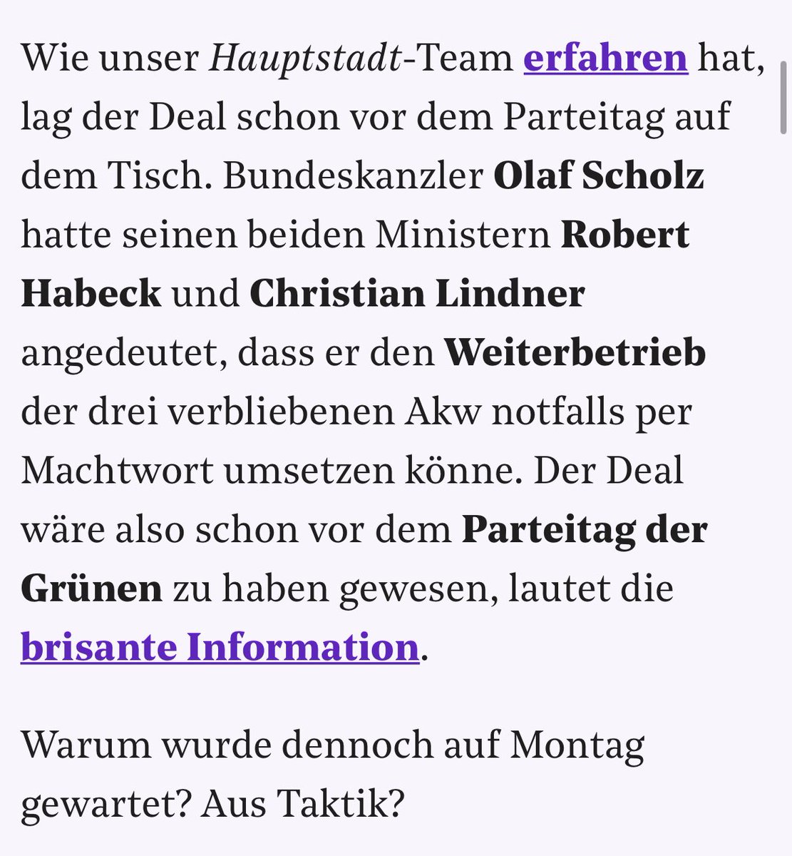 Serap Güler (@serapgueler) on Twitter photo Hat Habeck die Delegierten auf dem Grünen Bundesparteitag zur #AKW Entscheidung bewusst hinters Licht geführt? War alles nur gespielt?
Das <a href="/ThePioneerDe/">The Pioneer</a> Morgenbriefing liest sich so 👇🏽 Hat Habeck die Delegierten auf dem Grünen Bundesparteitag zur #AKW Entscheidung bewusst hinters Licht geführt? War alles nur gespielt?
Das <a href="/ThePioneerDe/">The Pioneer</a> Morgenbriefing liest sich so 👇🏽