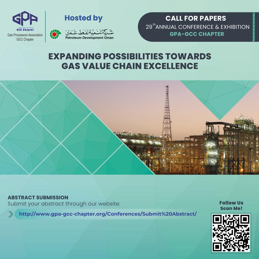 gpa_gcc_chapter's tweet photo. Submit your abstract for the 29th Annual Conference & Exhibition #GPAGCCChapter
Find more at: https://t.co/YAqgJtUQTP
#oilgas #gpagccchapter #gcc #energy #carbon #gas #naturalgas #response #readiness #iconex #iconexglobal #thankyou #naturalgas #decarbonization #oilandgasindustry https://t.co/6gYO4HzPoV