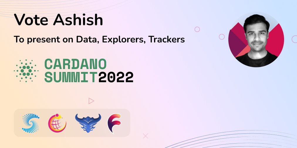 Thank you for nominating me as a speaker at the Cardano Summit 2022!

I would love your votes to be able to present at the Summit about what we are building and architectural designs for building scalable apps on Cardano 🔥.

❤️ Please vote for me at voting.summit.cardano.org/categories